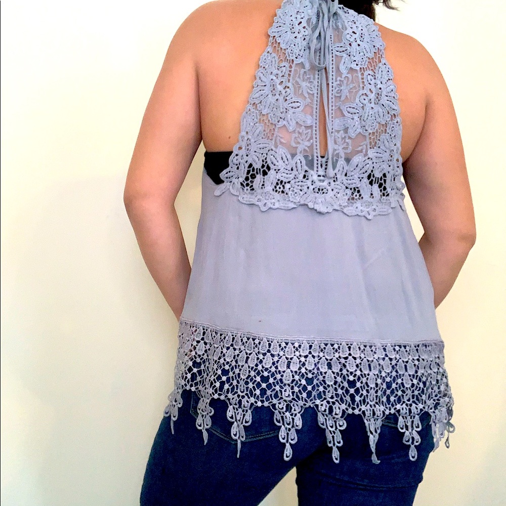 Wishlist Crochet Halter Tie Neck Top S NWT